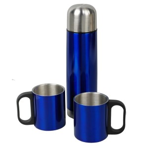 Metalowy termos Picnic 480 ml + 2 kubki, niebieski/srebrny R08383