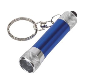 Brelok z latarką LED, FLARE, srebrny/niebieski